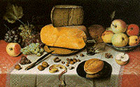 フローリス・ファン・デイク〈果物とパンとチーズのある静物〉1613